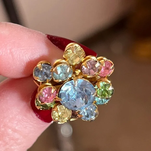 Vintage antique art deco Retro Crystal Pastel fruit salad Mini Flower Brooch - Picture 6 of 13